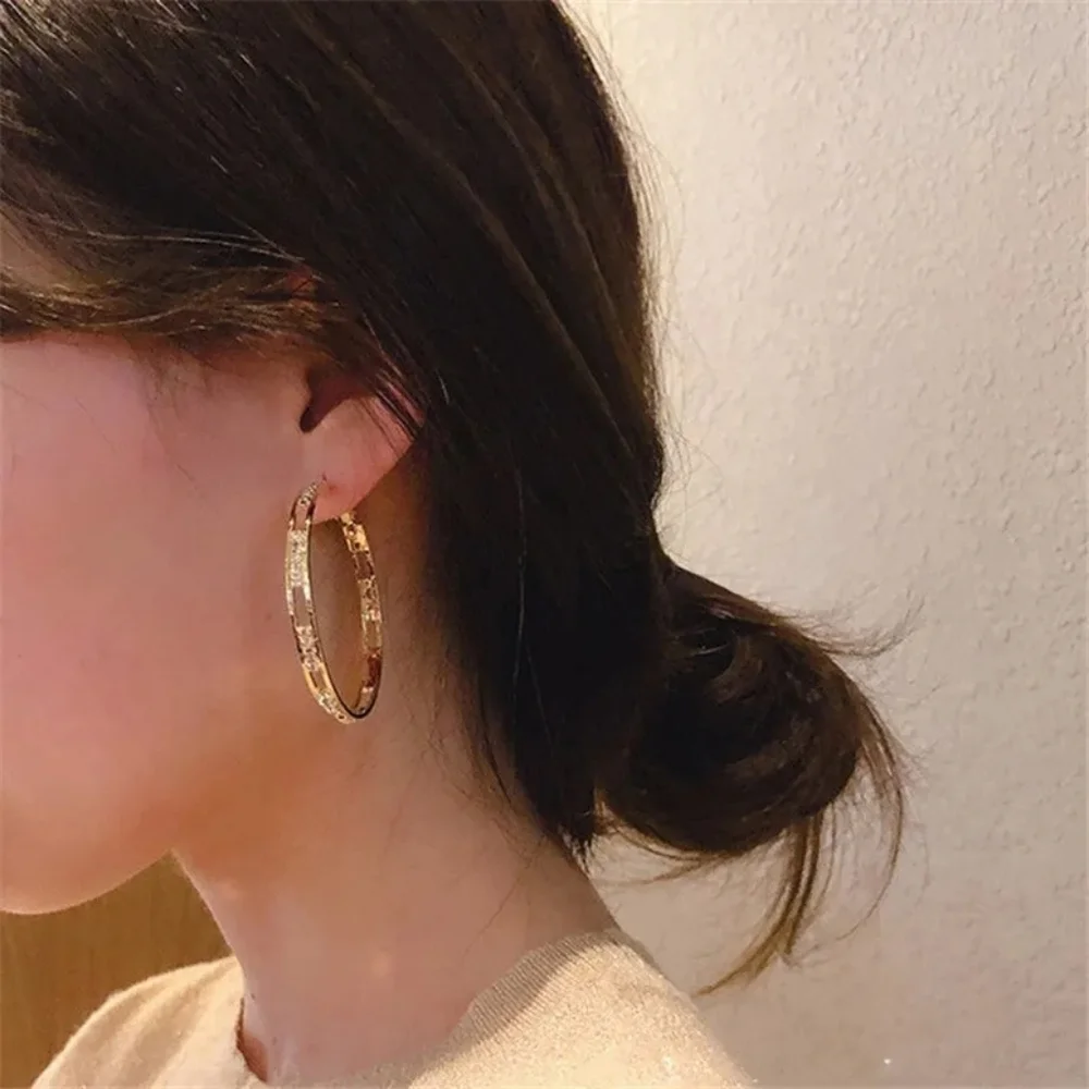 Shiny Beautiful Yellow Gold Round Big Hoop Earrings - Picture 3 of 5